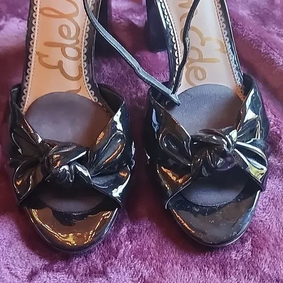 Sam Edelman Odina Block Heel Sandal Patent Black US Size 7.5 - Picture 4 of 6